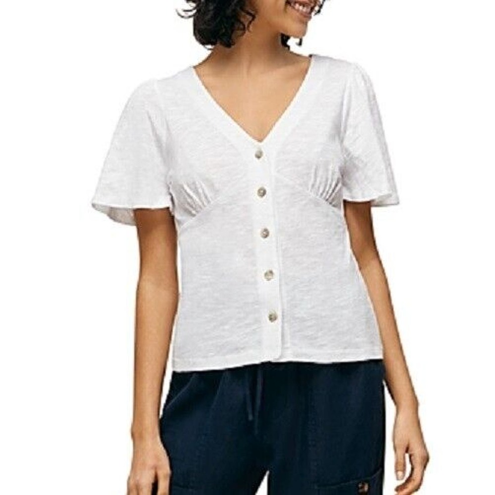 Whistles Button Front Empire‎ V-Neck Frill Top